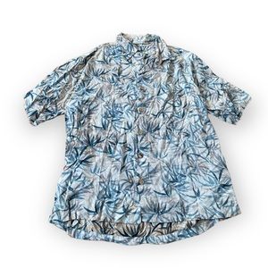 VINTAGE M.E. Sport Shirt Mens Large Blue Hawaiian Button Down Floral.